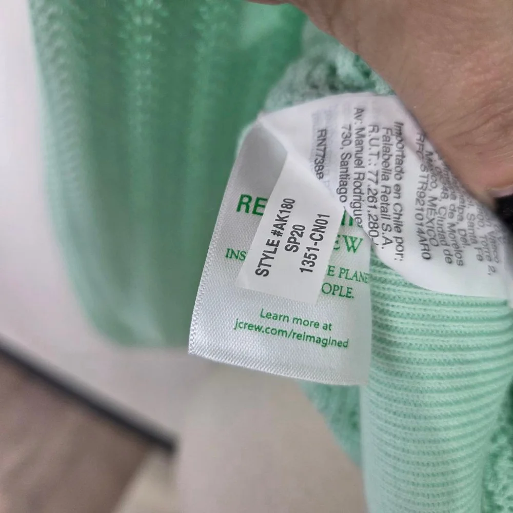 J. Crew Pointelle ruffle mockneck sweater pastel mint green aqua women's small